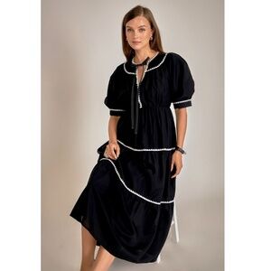 ENGLISH FACTORY | Women's Embroidered Tiered Midi Dress